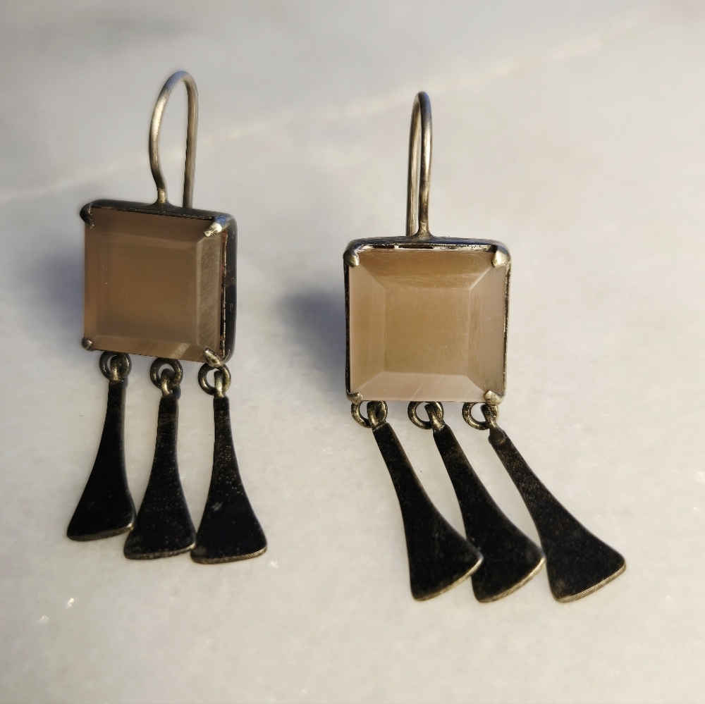 Jane Diaz Chocolate Moonstone Fan Drop Earrings